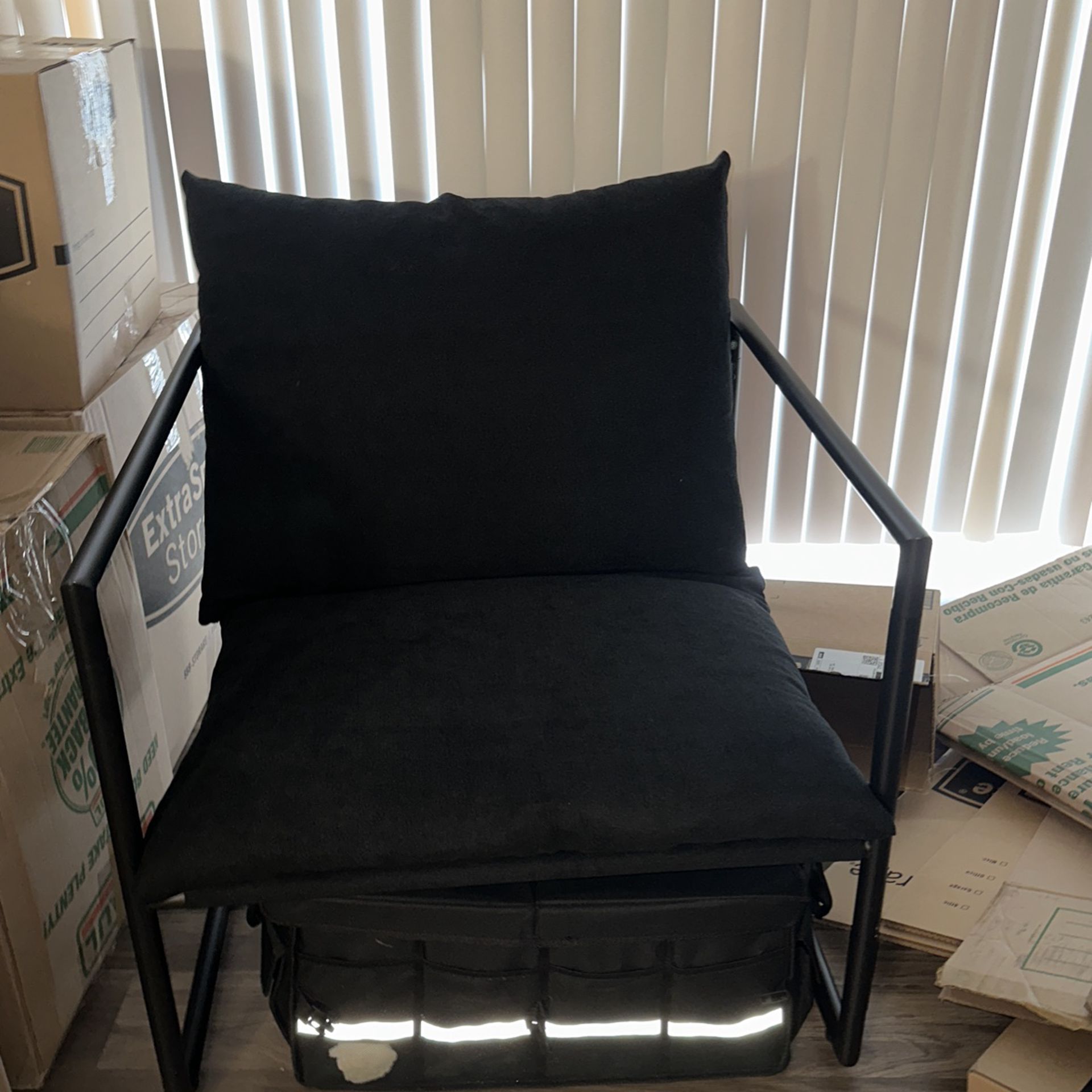 Aidan  Sling Accent Chair / Metal Framed Armchair with Shredded Foam Cushioning, Black   