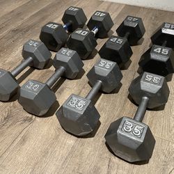 Like NEW Cast Iron Hex Dumbbells: 40, 35, 30, 25, 20 & 15 lbs [total: 330 lbs]