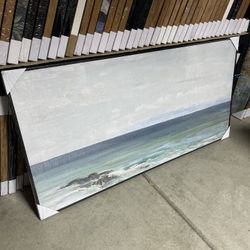 Large Framed Ocean Seascape Wall Art – Modern Coastal Canvas with Black Frame