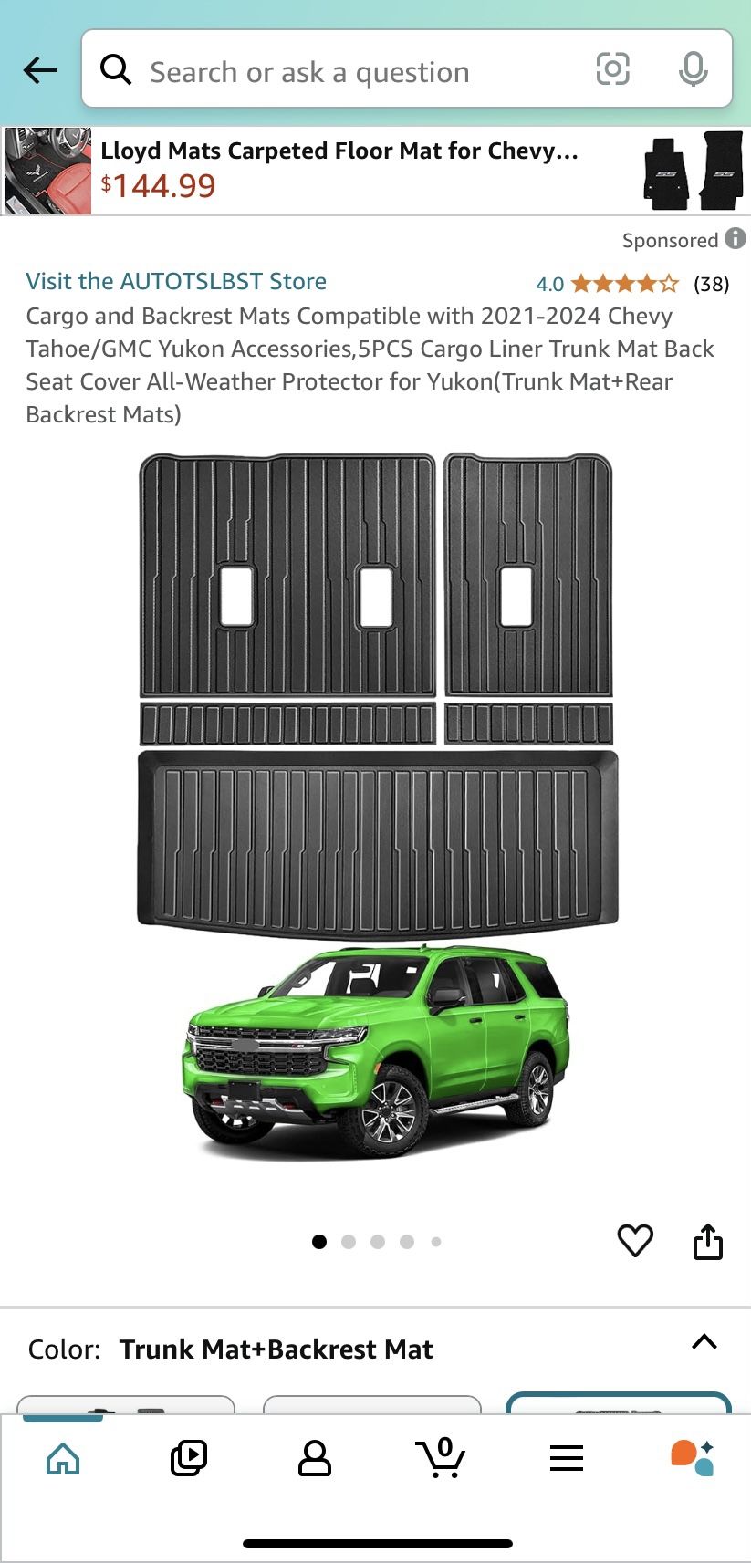 2021-2024 Chevy Tahoe/GMC Yukon Cargo and Backrest Mats