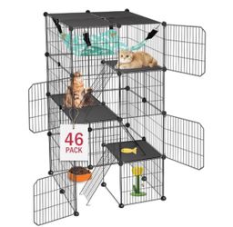 Cat Cage, 4-Tier DIY Cat Enclosures Catio,24"x24"x 48" Cat Playpen Detachable Metal Wire Kennel Cats Crate Indoor & Outdoor with Hammock, 2x2x4 Exerci