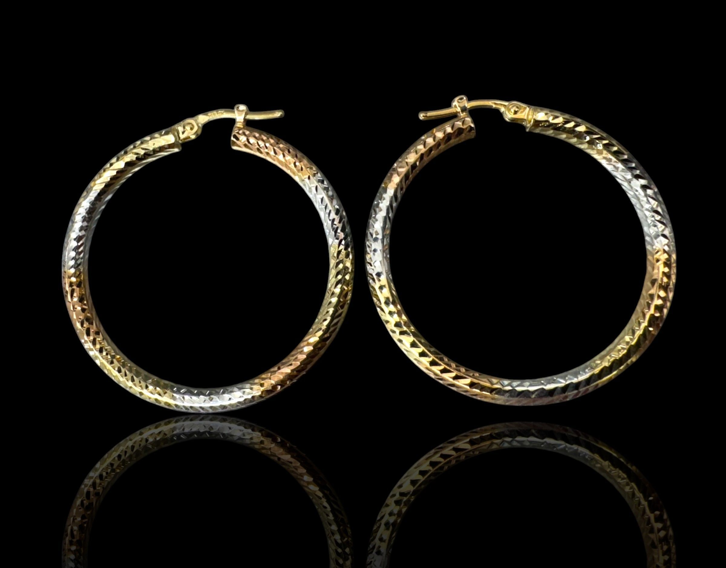 14K 3-Tones Hoop Earrings