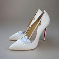 Christian Louboutin Hot Chick White Patent Leather 100MM Pumps New  Size 36