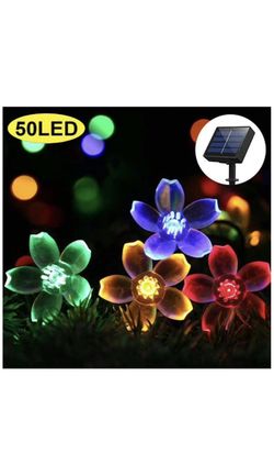 (2 packs)Solar String Lights Outdoor, Waterproof 23ft 50 LED Solar Powered String Lights USB Rechargeable, Solar Cherry Blossoms Fairy Lights 8 Lighti