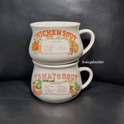 Vintage Chicken & Tomato Recipe Soup Bowls Set of 2 Mugs Retro Kitchen Decor