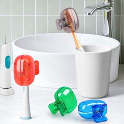 New Set of 4 Multicolored Clip On Travel Toothbrush Head Covers