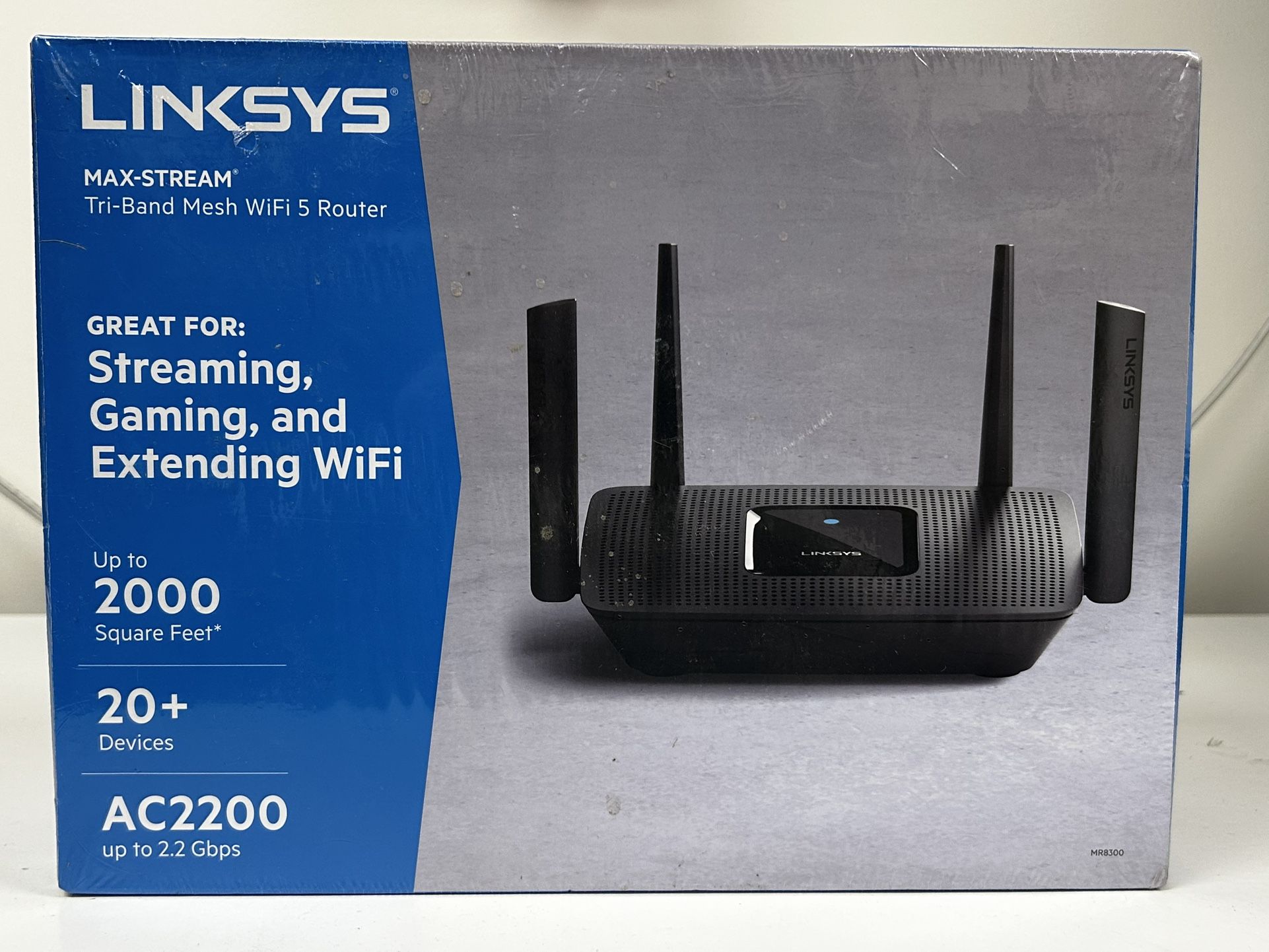 Linksys Mesh Wifi 5 Router, Tri-Band, 2,000 Sq. ft Coverage, Supports Guest WiFi, Parent Control, 20+ Devices, Speeds up to (AC2200) 2.2Gbps - MR8300