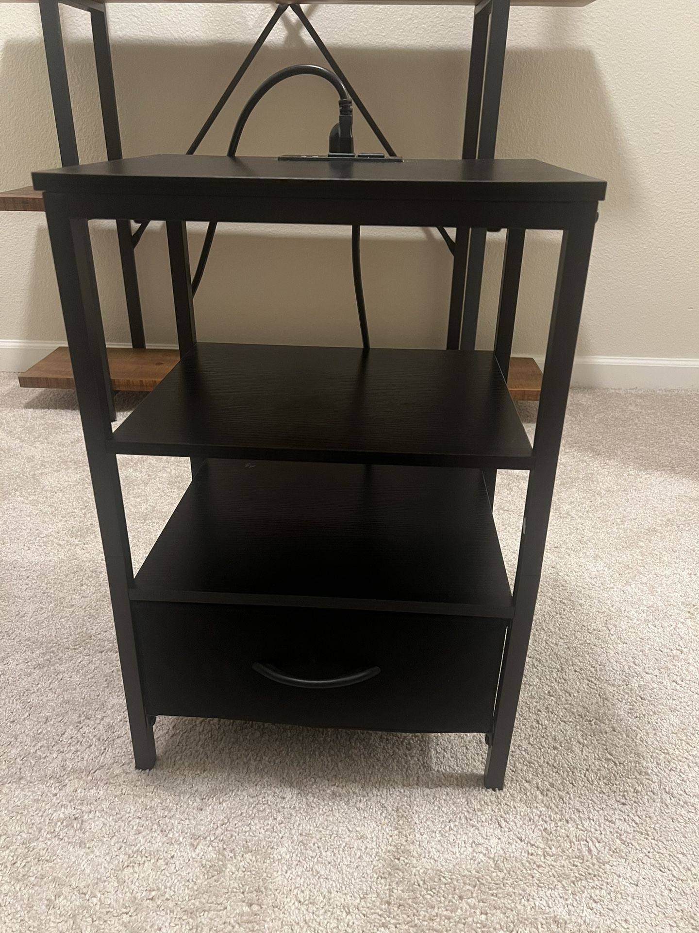 Nightstand with Charging Station – 3-Tier Storage, Black, Great Condition