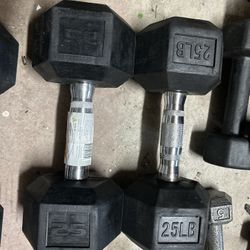 new pair of 25lb rubber dumbbells