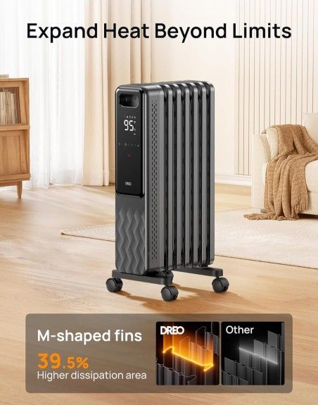 Dreo 1500W Oil Filled Radiator, Electric Radiant Heaters for
