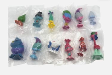 Lot Of 12 DreamWorks Trolls Mini Figures PVC Cake Toppers 2" Characters Sealed
