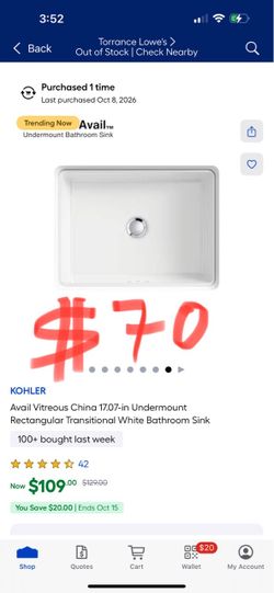 KOHLER Avail Vitreous China 17.07-in Undermount Rectangular Transitional White Bathroom Sink