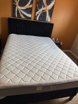 Queen Mattress & Upholstered Headboard – Excellent Condition