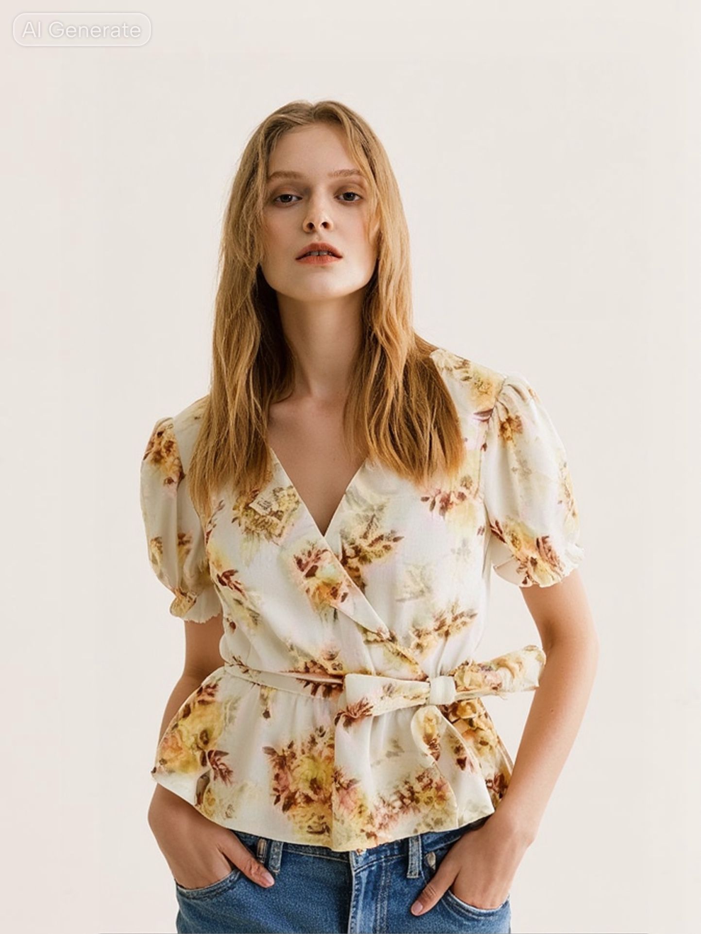 LC Lauren Conrad Ruffle Front Faux Wrap Tie Waist Top Sz XXL NWT Floral Blouse
