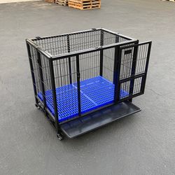 (Brand New) $150 Folding Dog Cage 37x25x33” Heavy Duty Single-Door Kennel w/ Plastic Tray