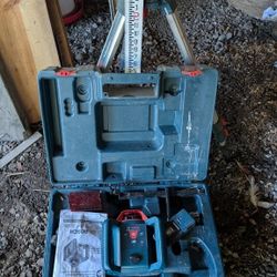 Bosch Laser Level, Grade Stick And Case- Works Great