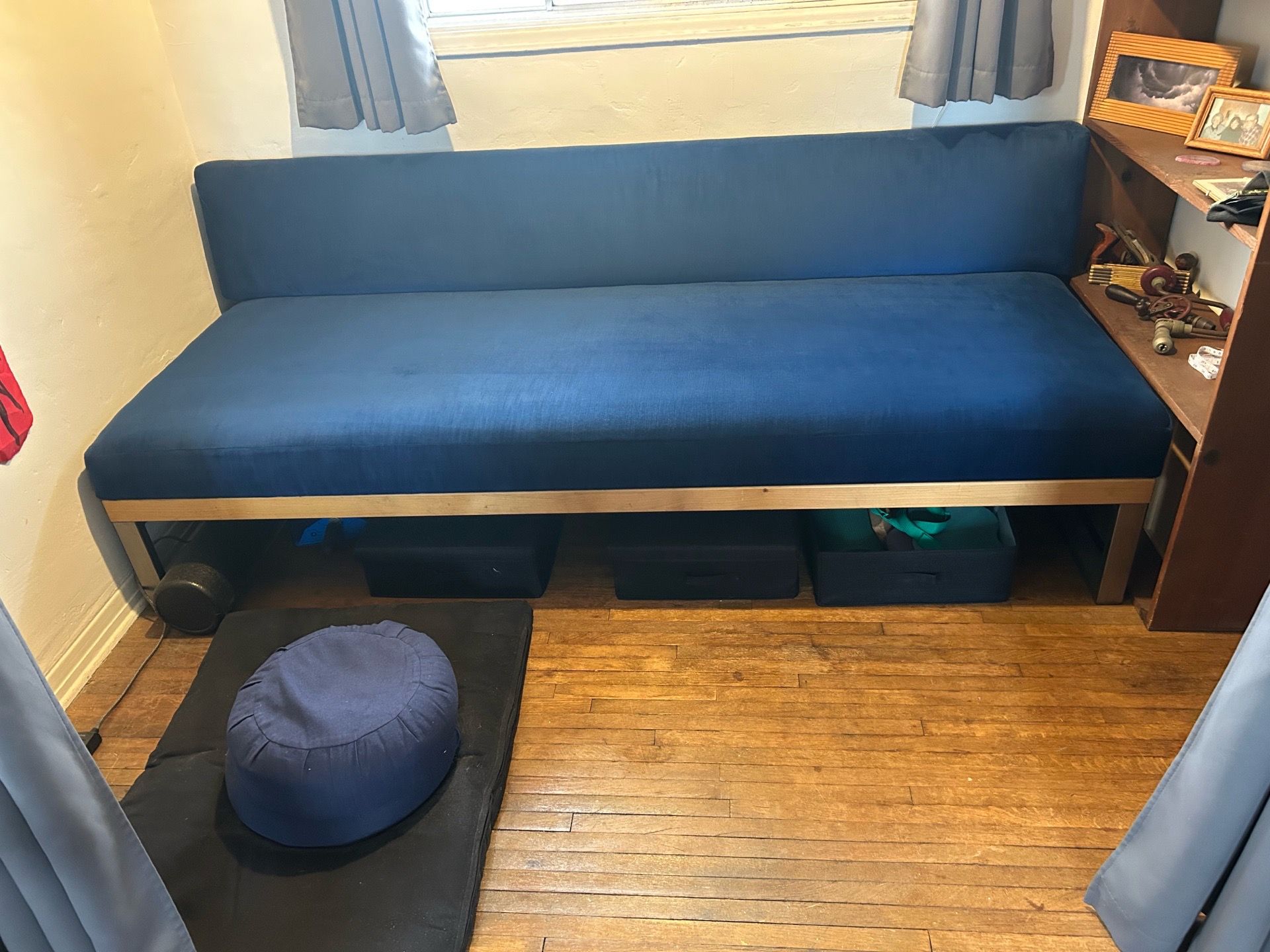 Blue velvet sofa couch