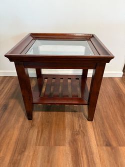 Wood End Table with Glass Top