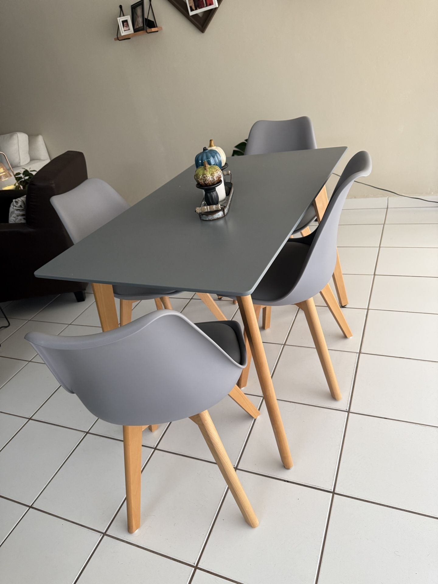 Mid Century Table Set With Four Chairs And Side Table