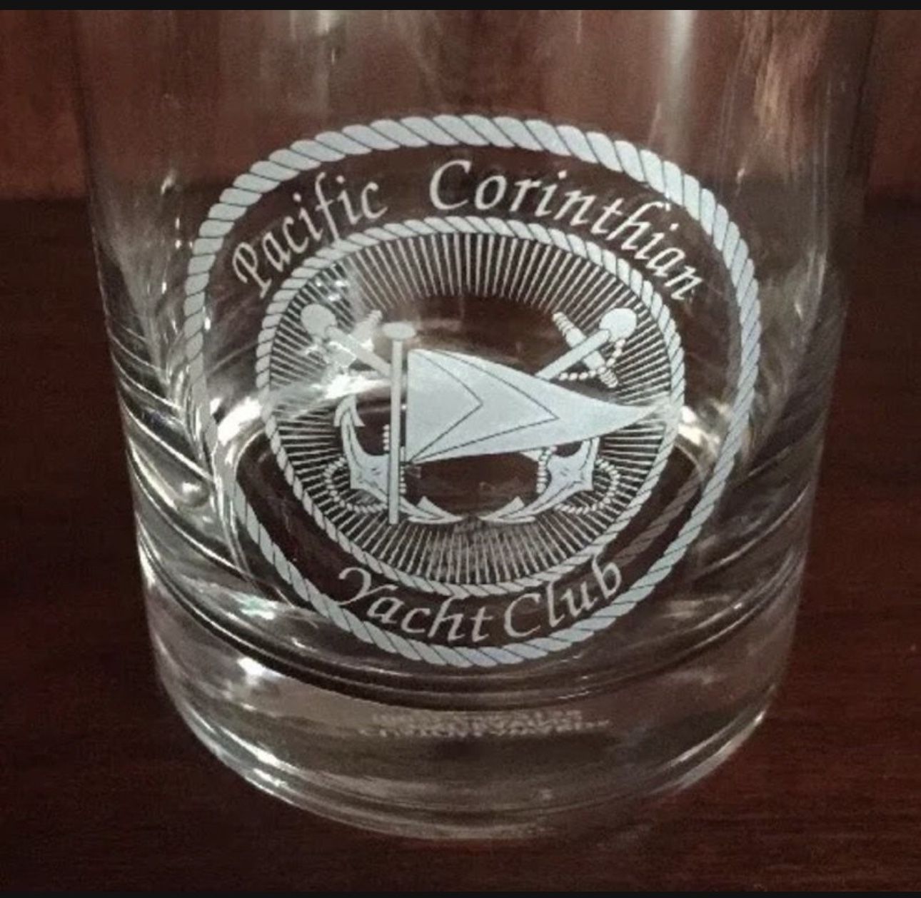Pacific Corinthian Yacht Club Etched Rocks Glass