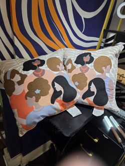 Embroidered Women's-Faces Throw Pillows (Pair)