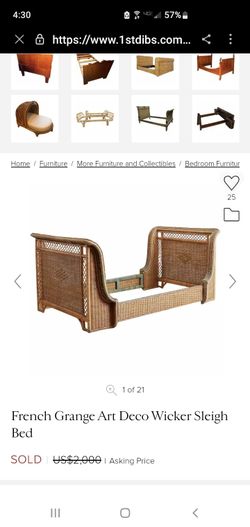 Vintage Wicker Sleigh Bed
