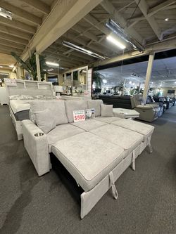 Brand New Gray Fabric Sleeper Sectional Sofa