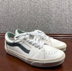 Vans White Leather Low Top Skate Shoes Mint Green Womens 8.5 Mens 7