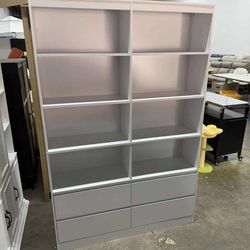 71″ Tall Bookcase with 4 Drawers, 8 Cubes 6-Tier Double Row Bookshelf