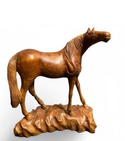 AWESOME HAND CARVED HORSE ONE PIECE OF WOOD AMAZING SCULPTURE FIGURE