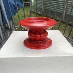 Vintage Red Ceramic Pillar Pedestal Candle Holder - Japan