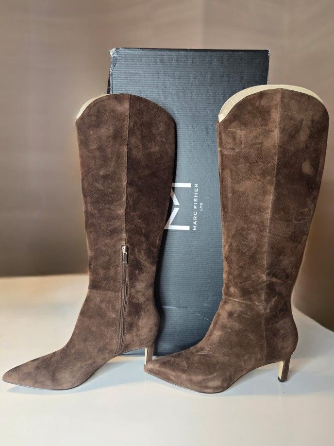 Women's Marc Fisher Tall Brown Suede High Heel Boots