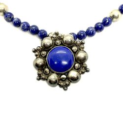 Sterling Taxco Lapis Necklace 