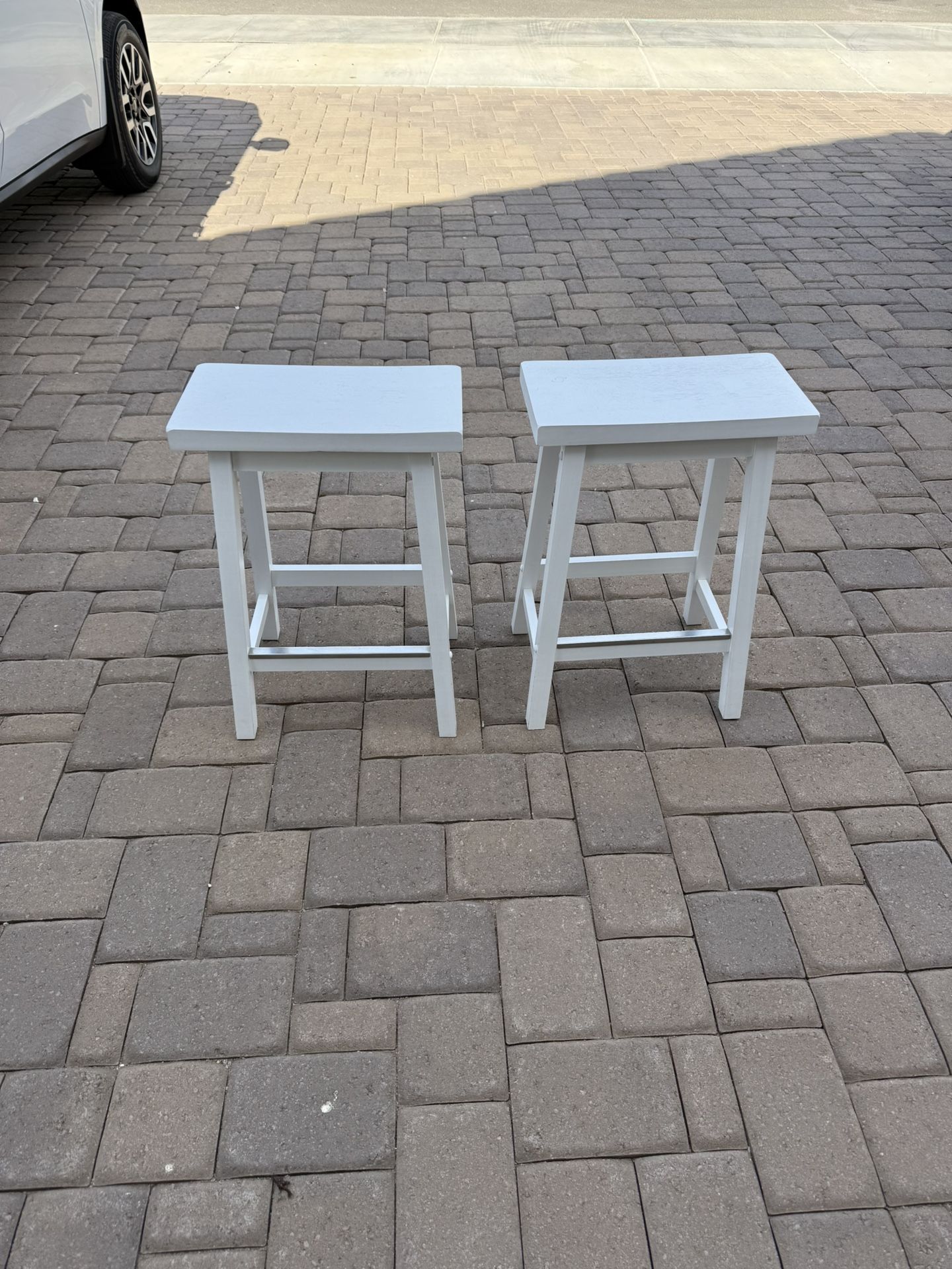 Set Of Two White Counter Stools