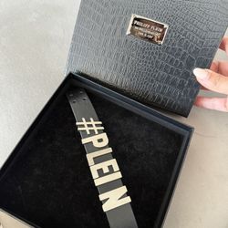 Philipp Plein Black Leather Bracelet 