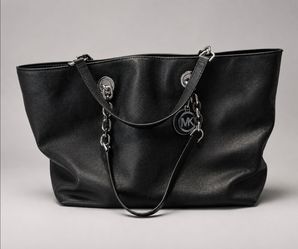 Black Michael Kors Style Tote Bag with Silver Chain Details