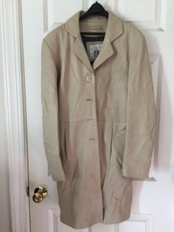 Women real Leather mid long coat size S