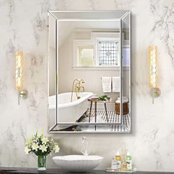 New 20" x 30" Frameless Bathroom Vanity Decorative Mirror - Rectangular, Polished Beveled Edge  