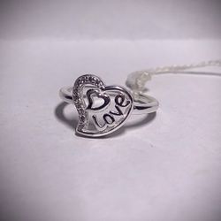 Real 925 Sterling Silver Love Heart Ring Size 7