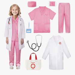 Kids Scrubs with Lab Coat & Carry Bag, Doctor Dress Up for Halloween, Career Day Role Play