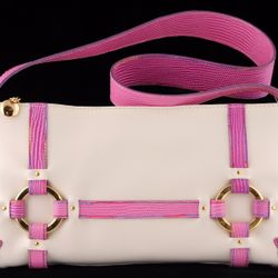 Brand New Leather Pink Ivory Medium Size Everyday Purse