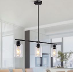 3-Light Linear Chandelier Pendant Light Fixture - Black