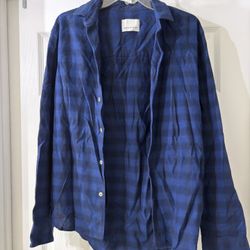 Samsøe Sapphire Blue Black Plaid Button-Down Men’s Long Sleeve Shirt