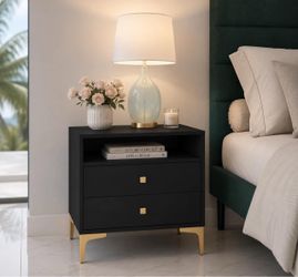 Set of 2 Nightstands with Wireless Charger Station Modern Bedside Tables K-53