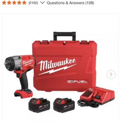 Milwaukee M18 FUEL 18V Lithium-Ion Brushless Cordless High-Torque 1/2 in. Impact Wrench w/Friction Ring Kit - Comes With 2 Batteries And Charger