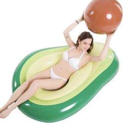 Brandnew  Inflatable Avocado Pool Float Floatie with Ball Water Fun Large Blow Up Summer Beach Swimming Floaty Party Toys Lounge Raft for Kids Adults 