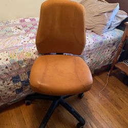 Tan Leather Adjustable Roller Office Chair 