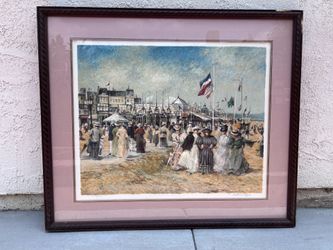Patrick Ryan (aka Henri Plisson) “Beach at Trouville” Signed & Numbered Serigraph – Framed w/ COA – 41” x 35”