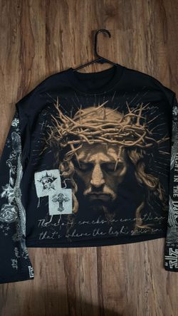 Graphic long sleeve inspired by god size medium