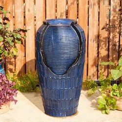 Glitzhome Oversized Ceramic Outdoor Floor Fountain